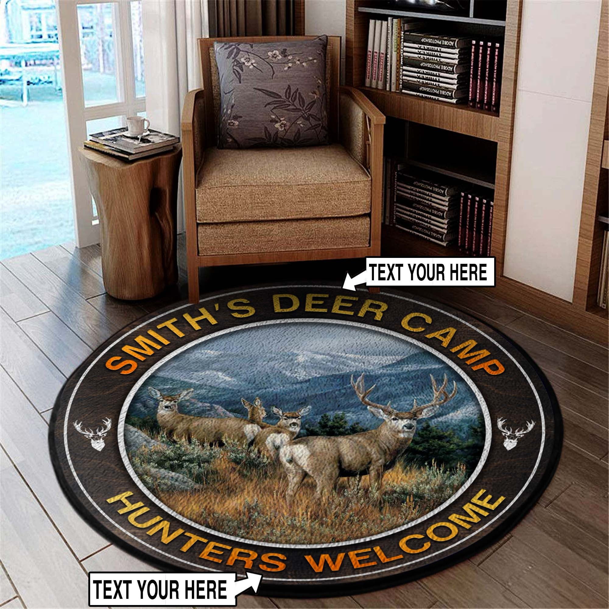 Deer Hunting Welcome Round Rug Carpet Bedroom Livingroom Home Decor