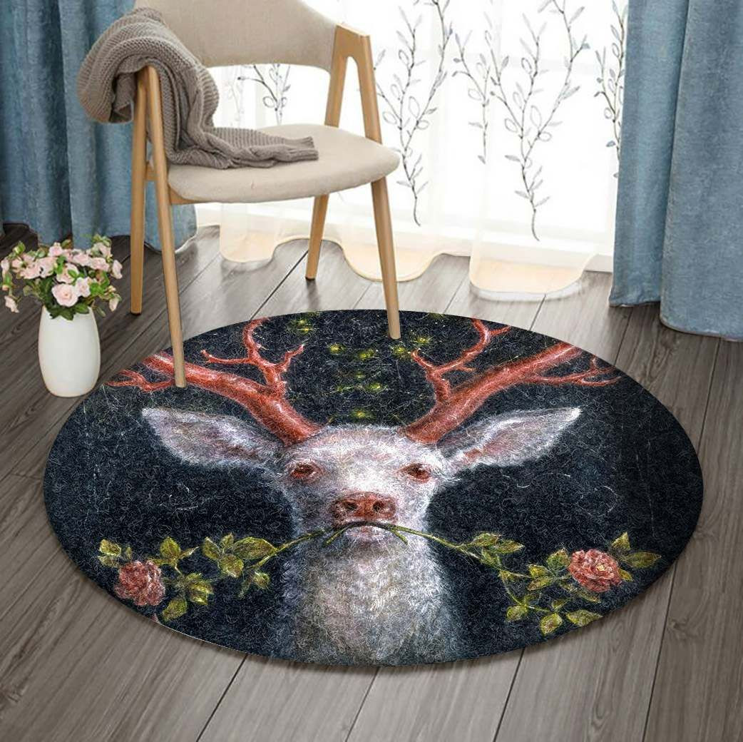 Deer Rose Round Rug Carpet Bedroom Livingroom Home Decor