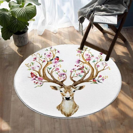 Deer Round Rug Carpet Bedroom Livingroom Home Decor