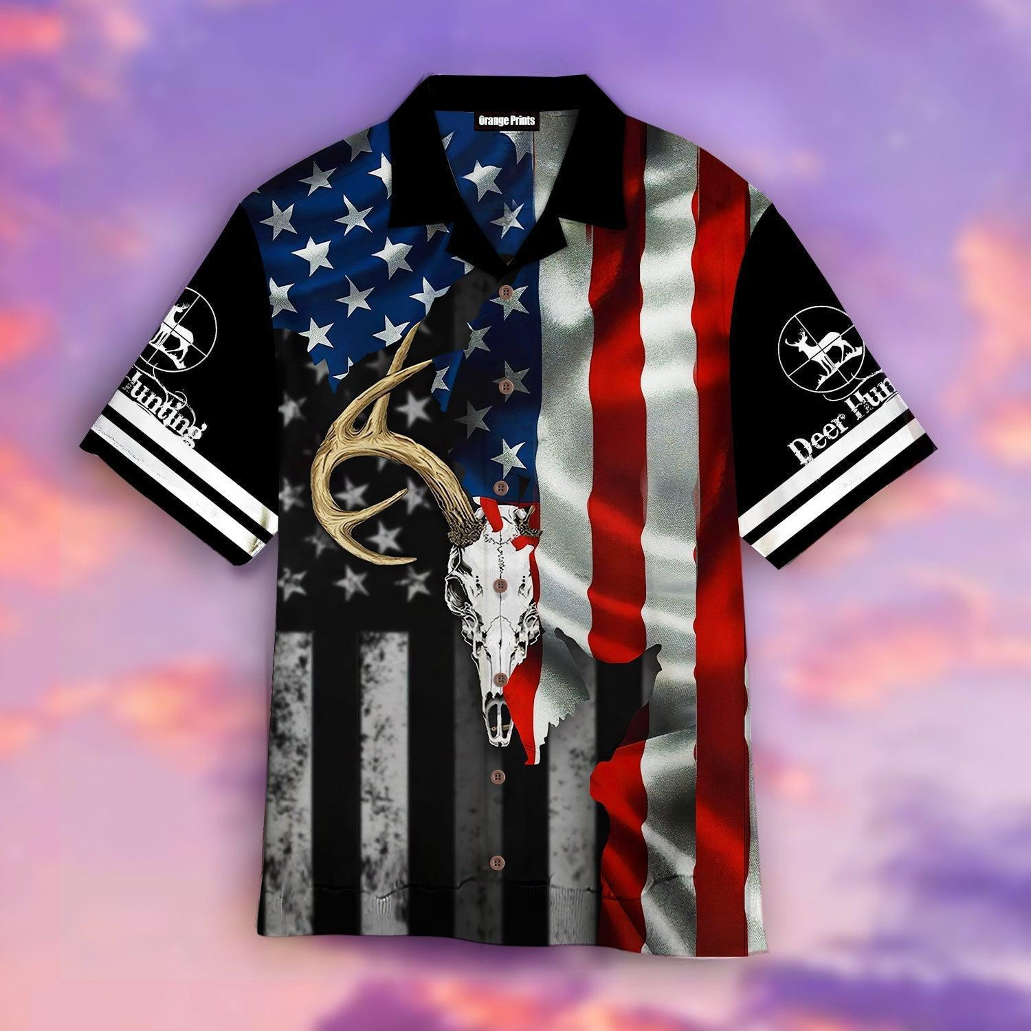 Deer Skull American Flag Hawaiian Shirt