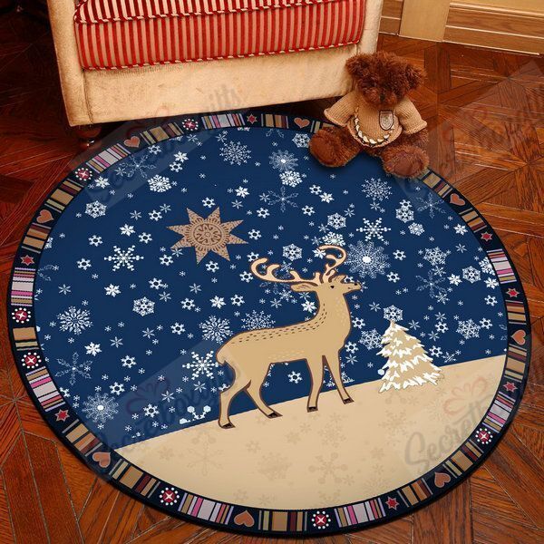 Deer Snowflake Round Rug Carpet Bedroom Livingroom Home Decor