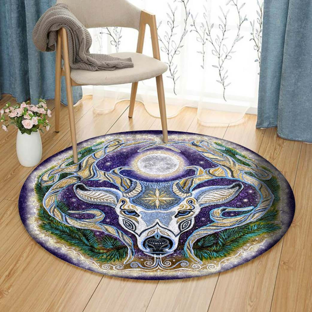 Deer Winter Stag Round Rug Carpet Bedroom Livingroom Home Decor