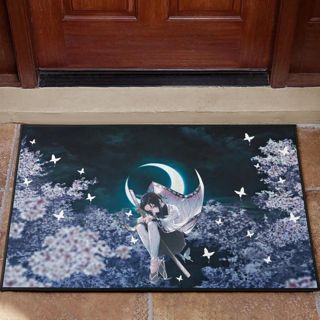 Demon Slayer Anime Lonely Shinobu With Butterflies Night Moon Rubber Doormat Home Decor