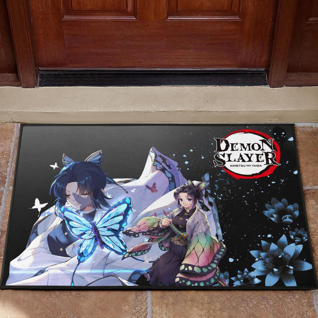 Demon Slayer Anime Pretty Shinobu With Butterflies Cherry Blossom Rubber Doormat Home Decor