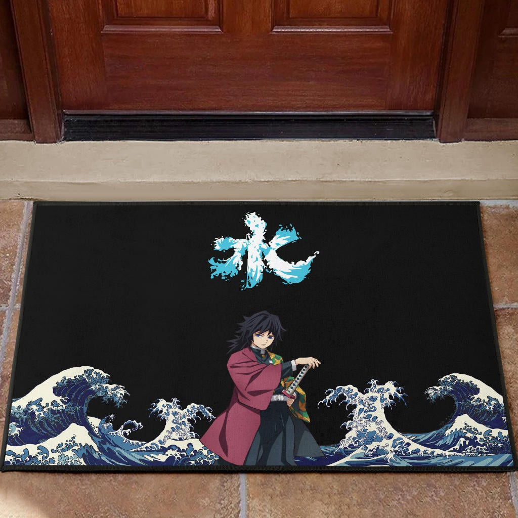 Demon Slayer Anime Rubber Doormat - Giyuu Standing In Water Blue Wave Rubber Doormat Home Decor