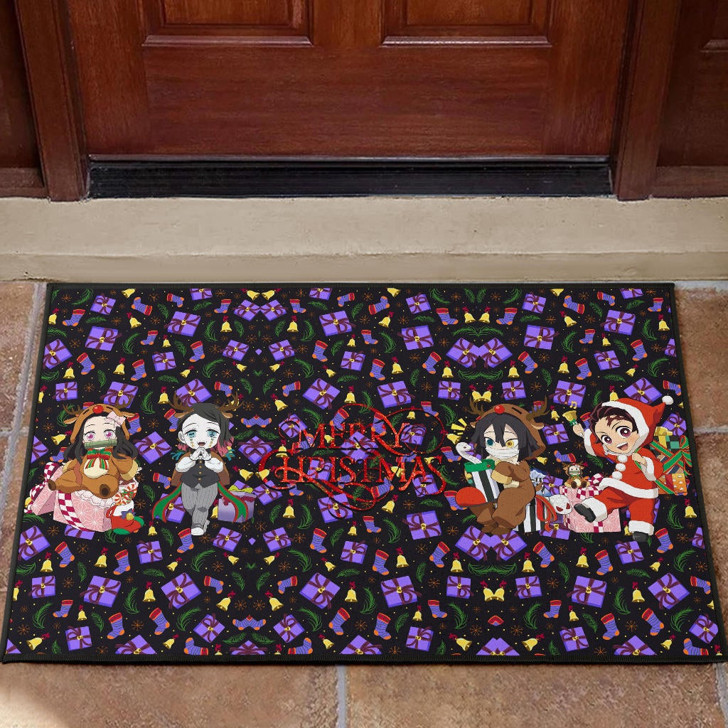 Demon Slayer Anime Rubber Doormat - Merry Christmas Cosplay Santa Reindeer Xmas Patterns Rubber Doormat Home Decor