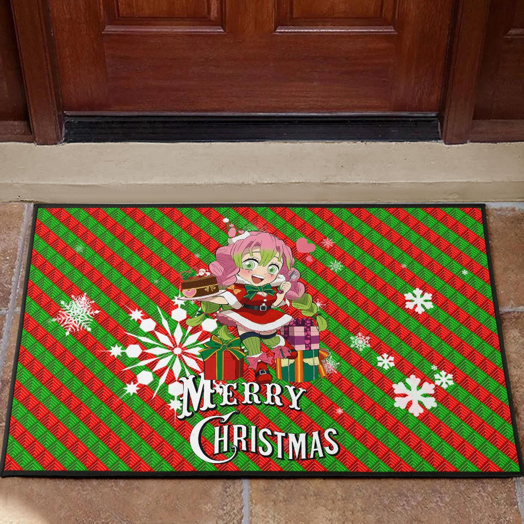 Demon Slayer Anime Rubber Doormat - Merry Christmas Mitsuri Chibi Xmas Sweet Girl Rubber Doormat Home Decor