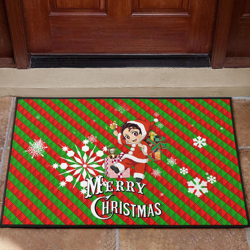 Demon Slayer Anime Rubber Doormat - Merry Christmas Santa Tanjiro With Xmas Gifts Rubber Doormat Home Decor
