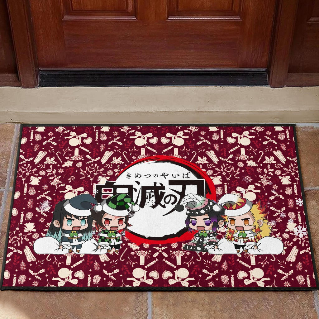 Demon Slayer Anime Rubber Doormat - Tanjiro Nezuko Rengoku Muichiro Xmas Gift Christmas Symbol Red Rubber Doormat Home Decor