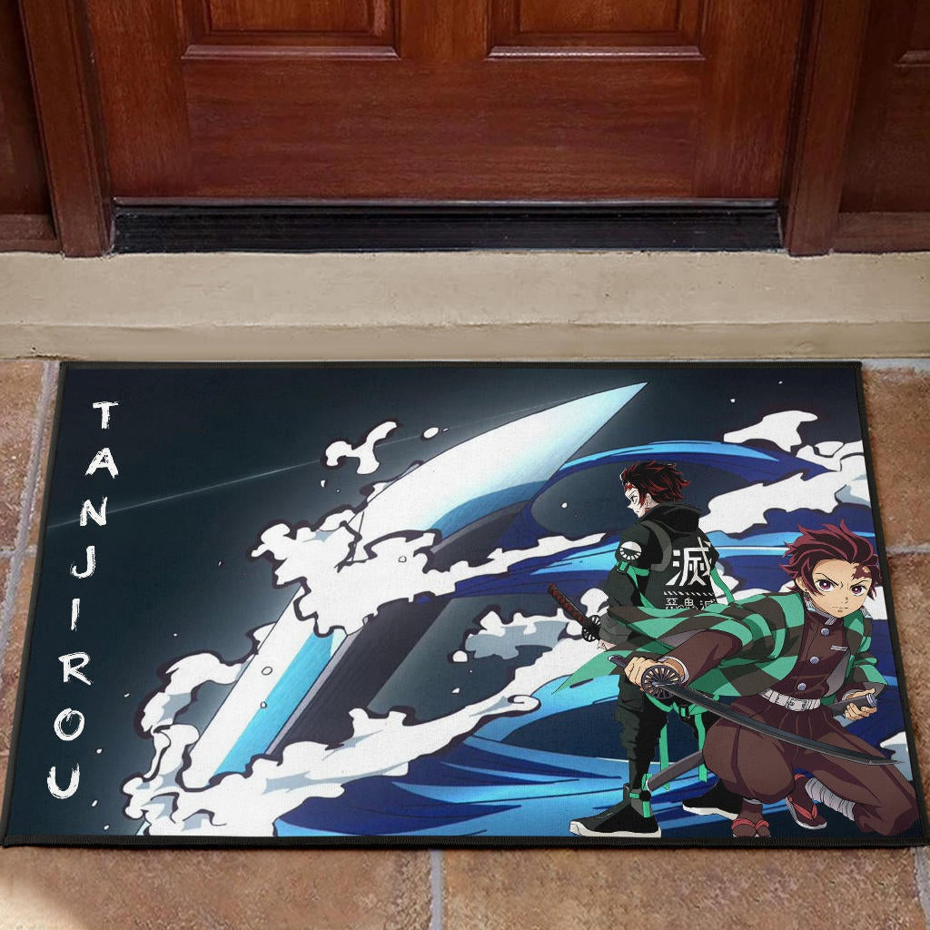Demon Slayer Anime Tanjiro Fighting Moments Water Power Rubber Doormat Home Decor