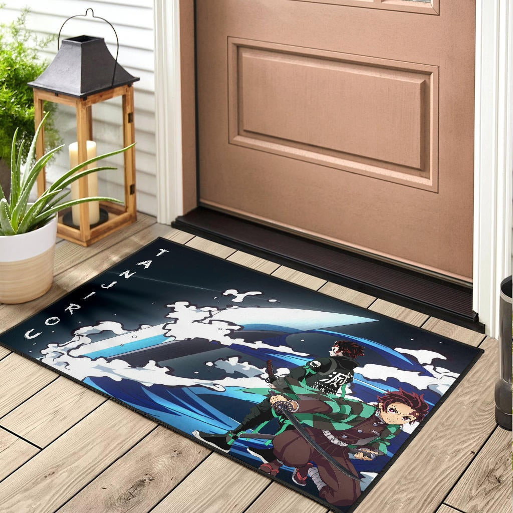 Demon Slayer Anime Tanjiro Fighting Moments Water Power Rubber Doormat Home Decor - Image 3