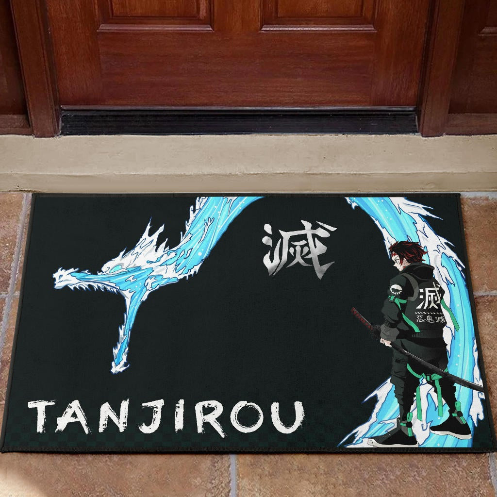 Demon Slayer Anime Tanjiro Kanji Water Dragon Power Power Black Rubber Doormat Home Decor