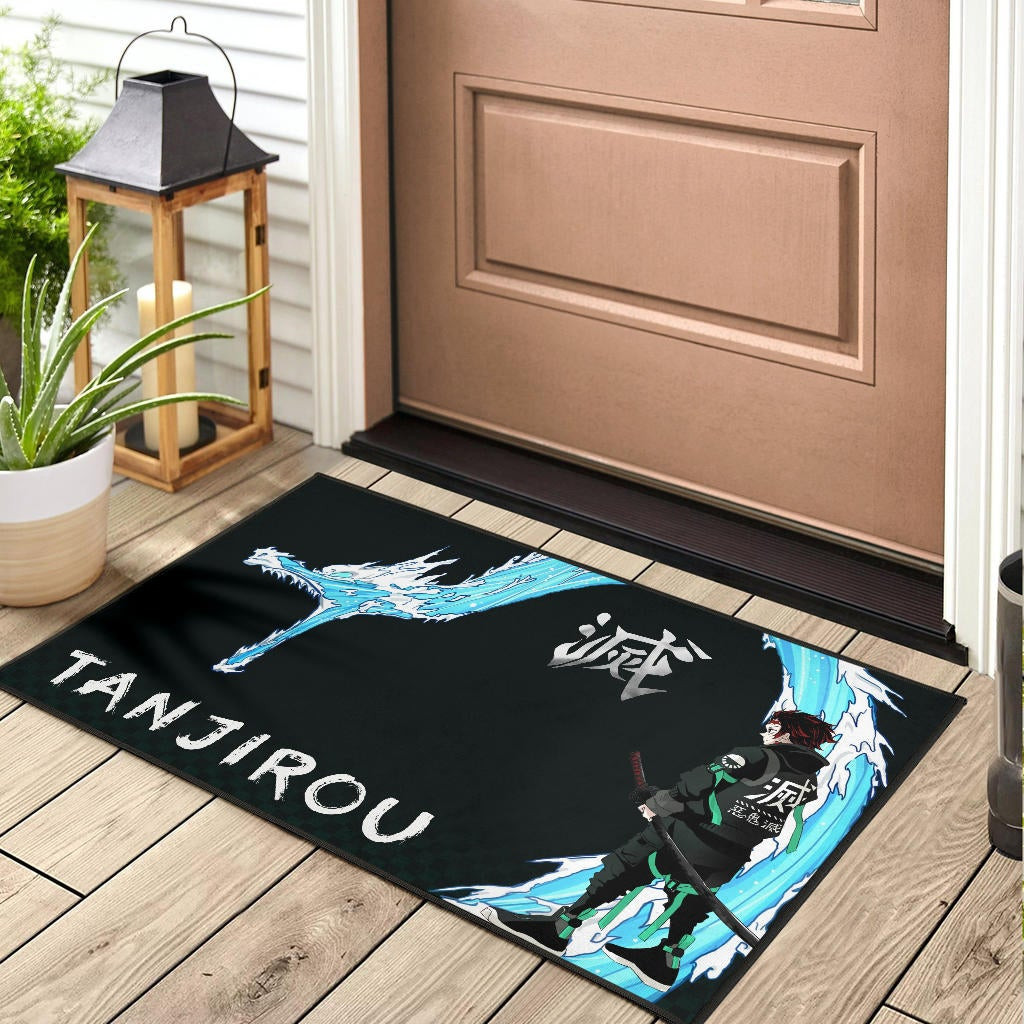 Demon Slayer Anime Tanjiro Kanji Water Dragon Power Power Black Rubber Doormat Home Decor - Image 3