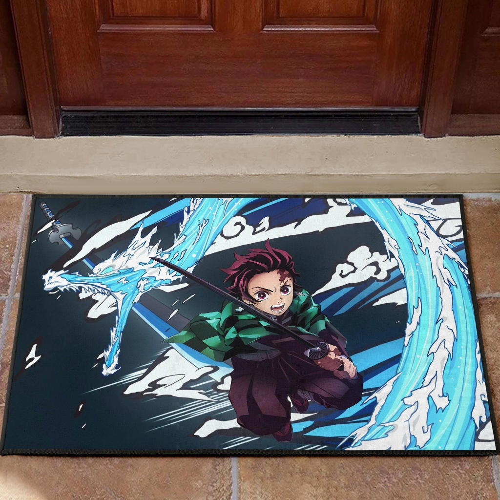 Demon Slayer Anime Tanjiro Water Dragon Power Sword Fighting Rubber Doormat Home Decor