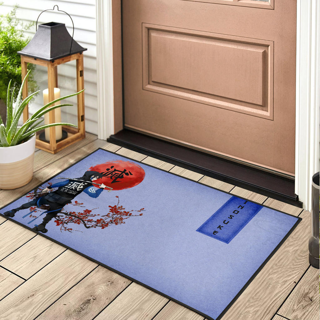 Demon Slayer Inosuke Took Off Mask Wearing Clothes Blue Theme Rubber Doormat Home Decor - Image 3