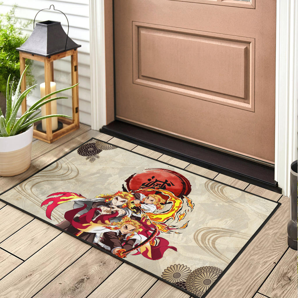 Demon Slayer Rengoku Fire Breath Power Red Sun Rubber Doormat Home Decor - Image 3