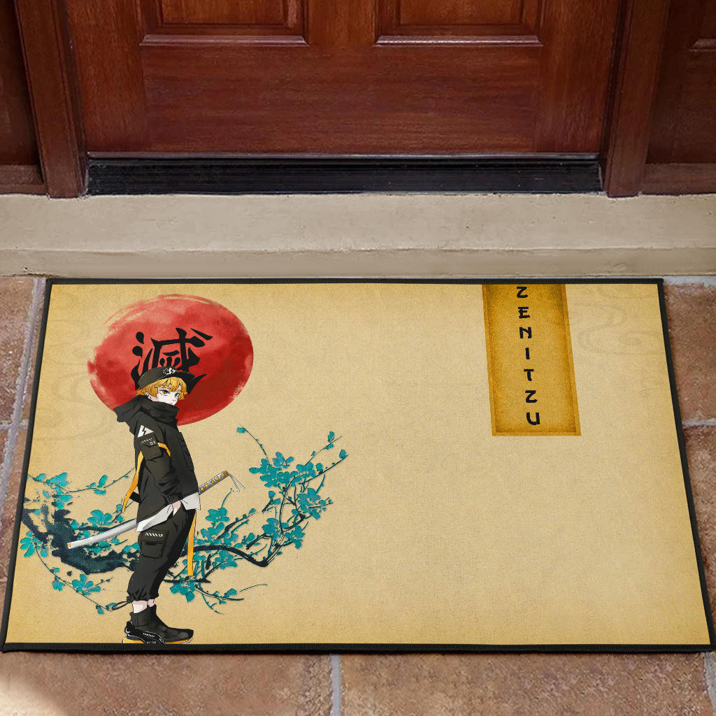 Demon Slayer Zenitsu Wearing Modern Clothes Yellow Theme Rubber Doormat Home Decor