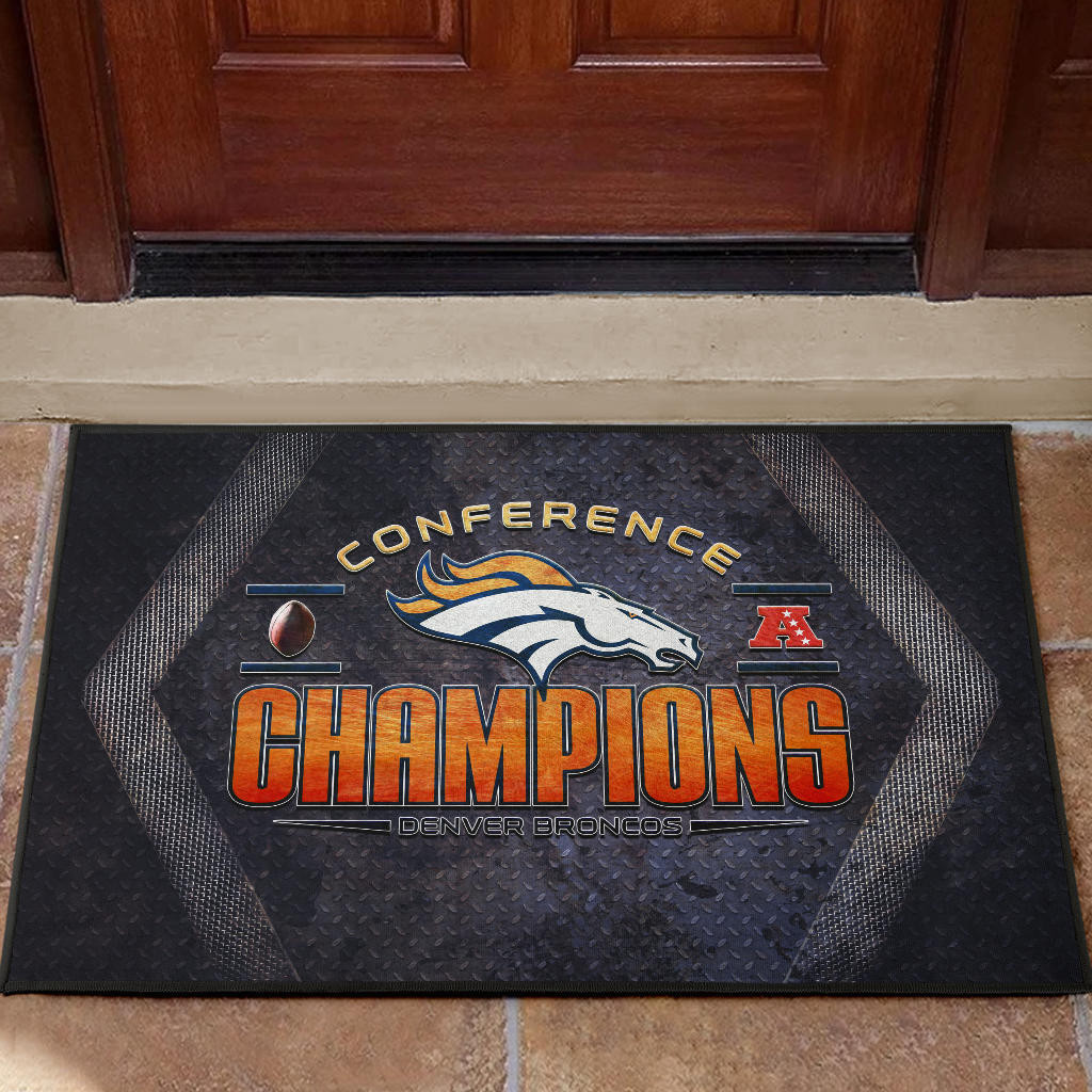Denver American Football Broncos Broncos Champions On Steel Background Rubber Doormat Home Decor