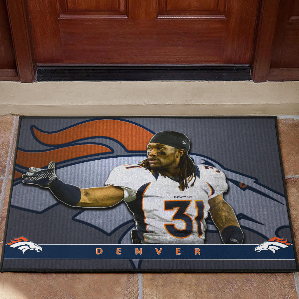 Denver American Football Broncos Justin 31 Watercolor Paintings Rubber Doormat Home Decor
