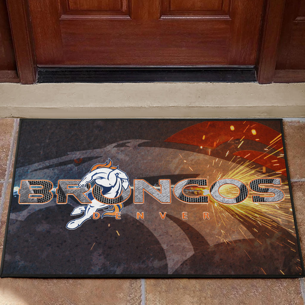 Denver American Football Broncos Machine Steel Broncos Metal Melting Rubber Doormat Home Decor