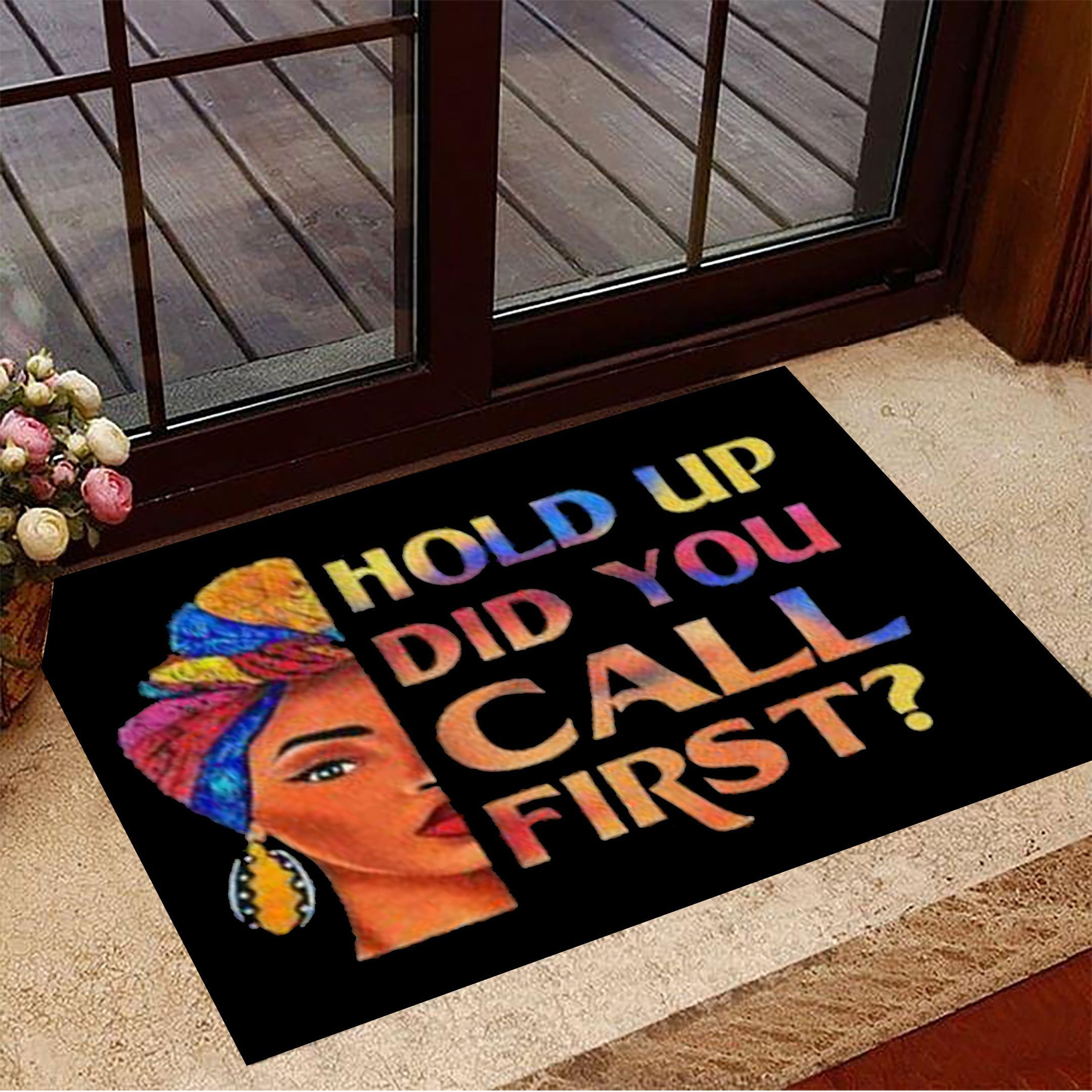 Did You Call First Rubber Doormat Funny Welcome Mat African American Woman Housewarming Gift