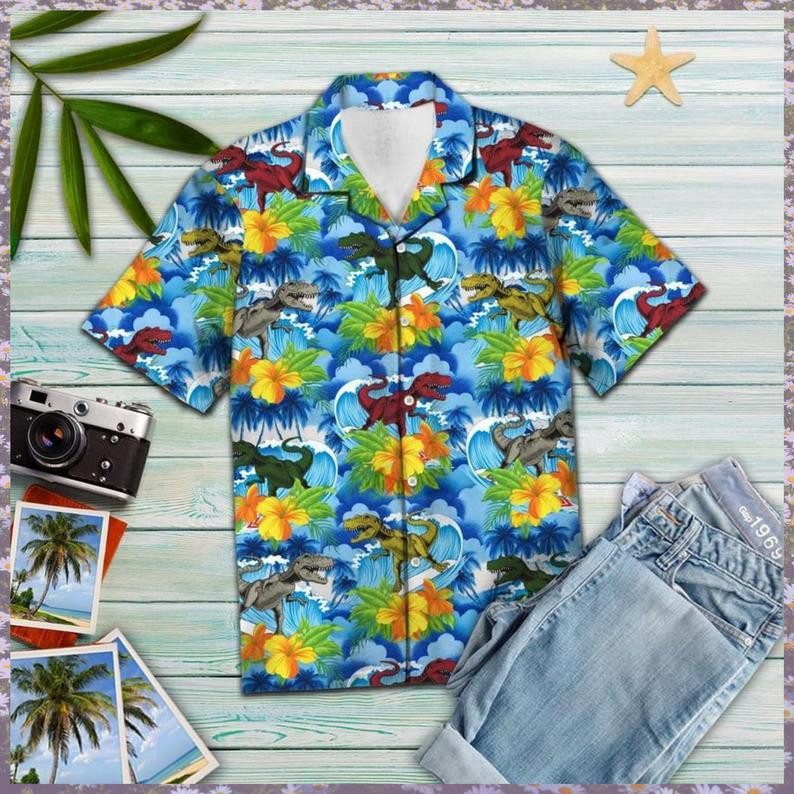 Dinosaur Blue Hawaiian Shirt
