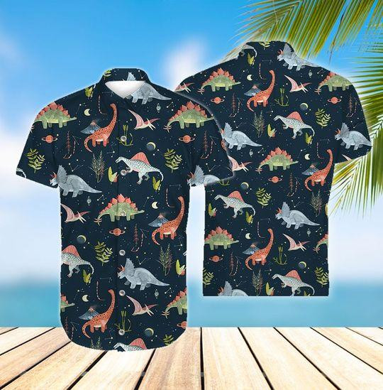 Dinosaur Cosmic Night Tropical Hawaiian Shirt