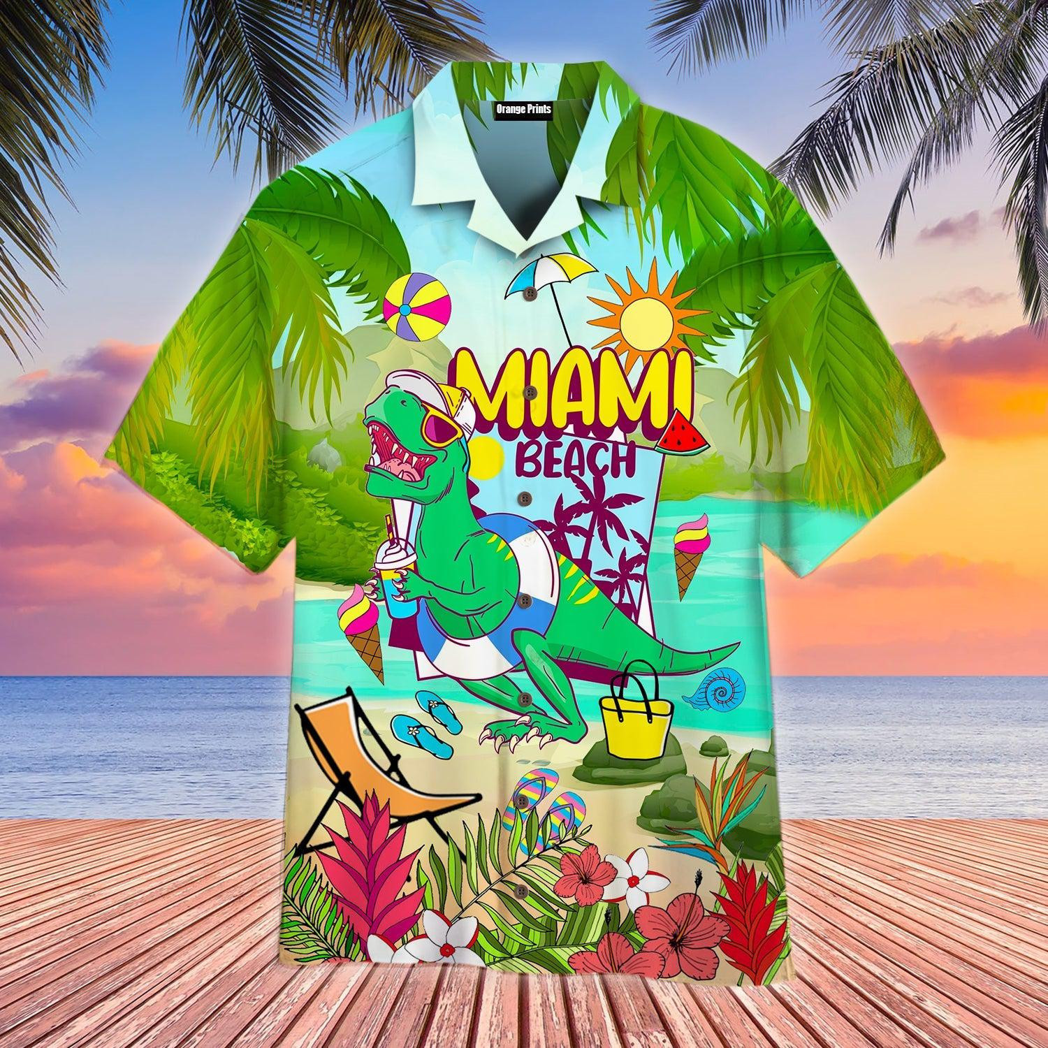 Dinosaur Miami Beach Summer Cool Hawaiian Shirt