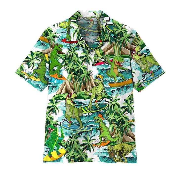 Dinosaur Surfing Hawaiian Shirt