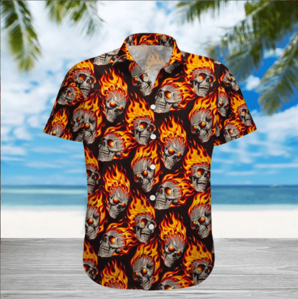 Discover Cool Fire Skull Pattern Aloha Hawaiian Shirt