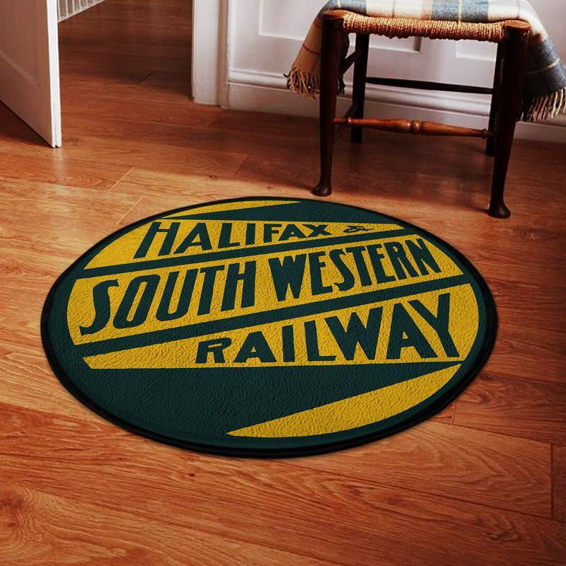 Distressed Halifax South Western Railroad Living Room Round Rug Carpet Bedroom Livingroom Home Decor