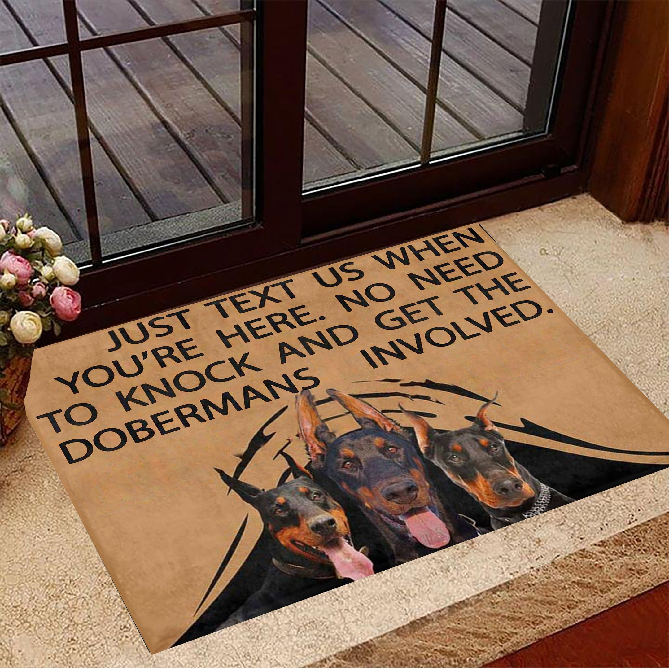 Doberman Just Text Us When You're Here Rubber Doormat Dog Rubber Doormats Gifts For New Dog Owners