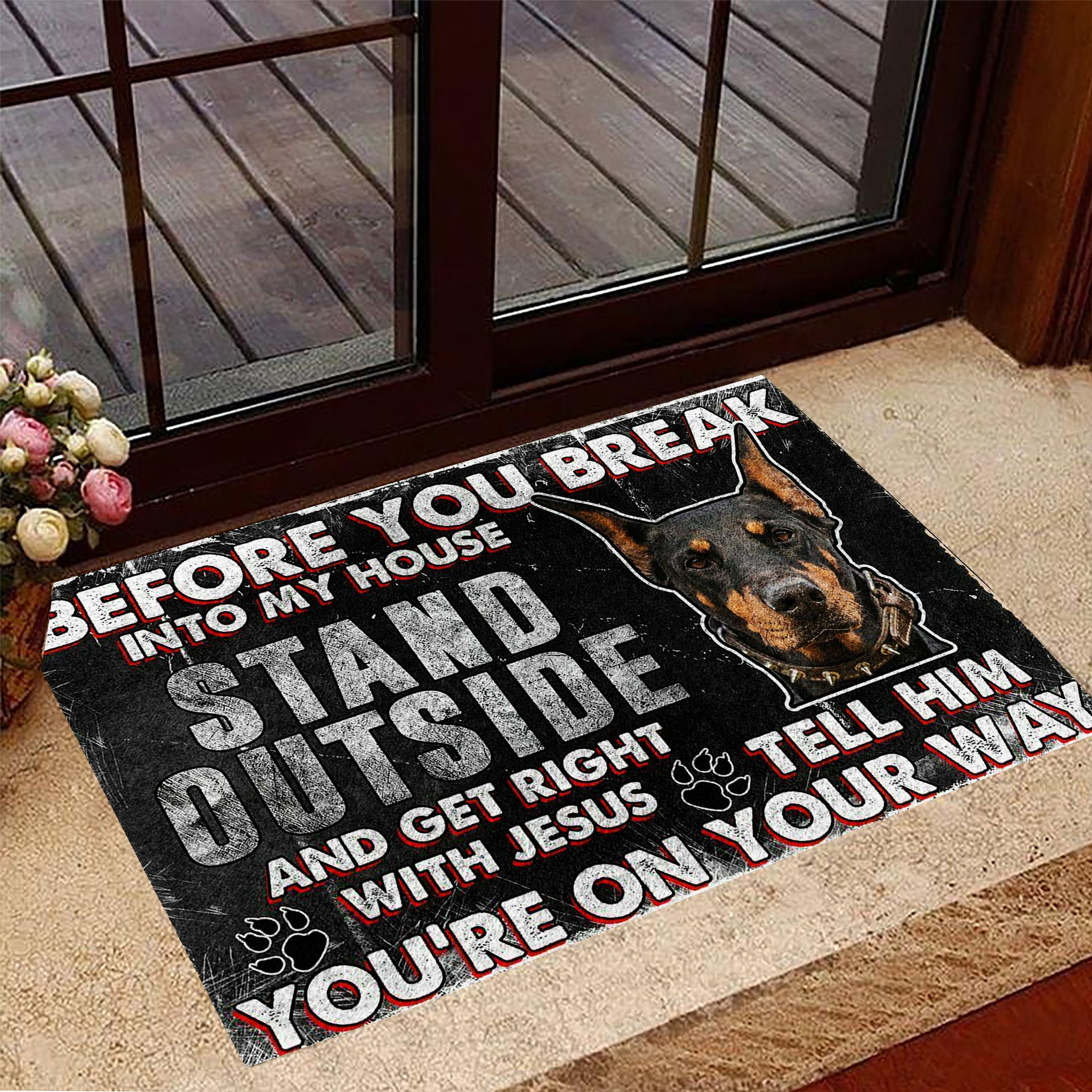 Dobermann Before You Break Into My House Rubber Doormat Unique Cool Front Door Mat