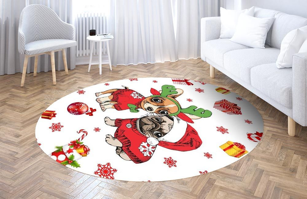 Dog Christmas Round Rug Carpet Bedroom Livingroom Home Decor