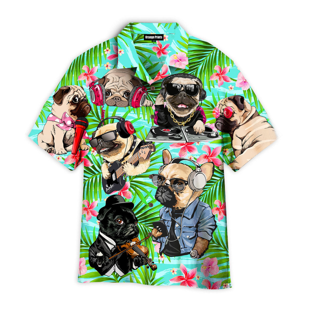 Dog Feeling Music With Pugs Hawaiian Shirt