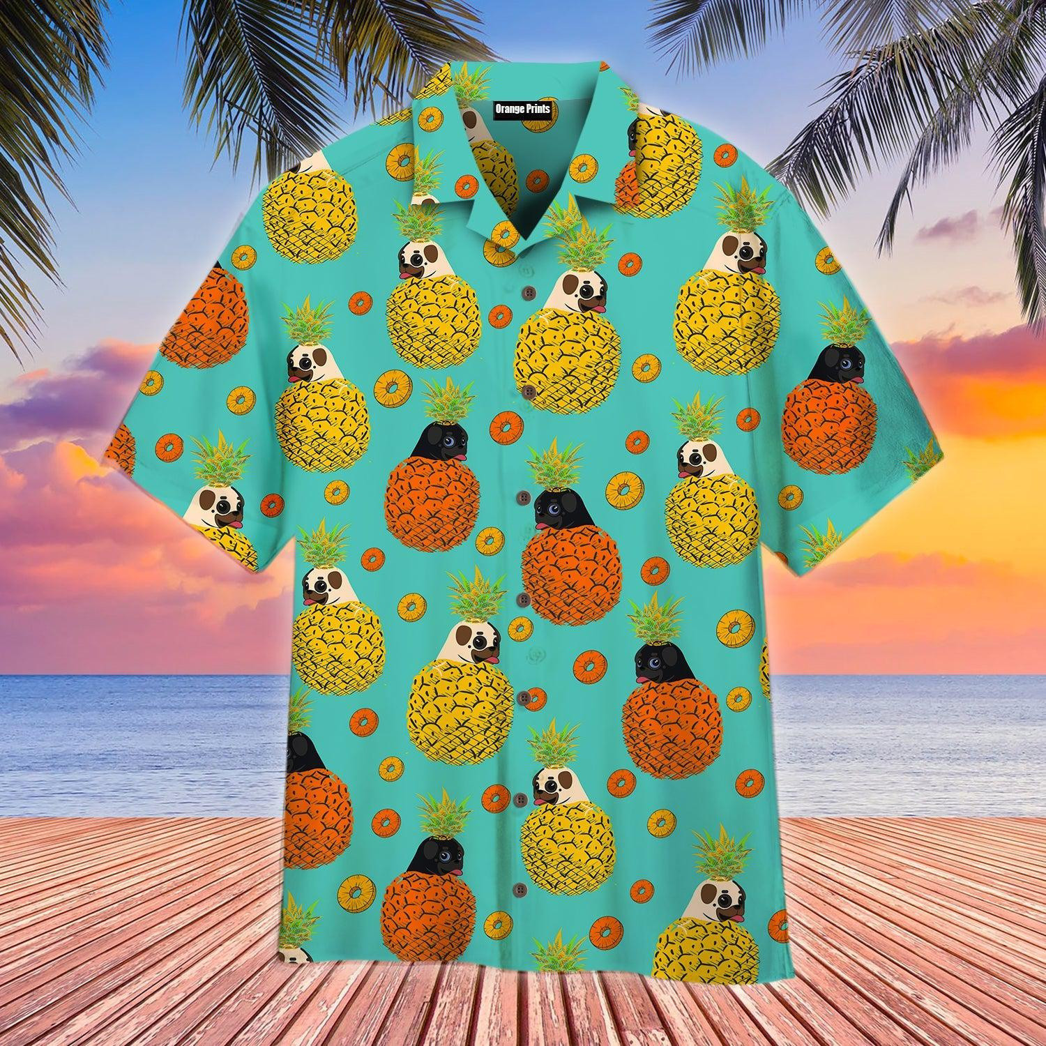 Dog In Juicy Pineapple Print Hawaiian Shirt