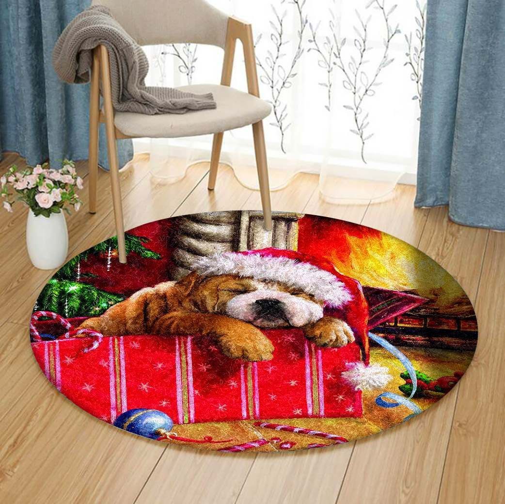 Dog Love Christmas Round Rug Carpet Bedroom Livingroom Home Decor