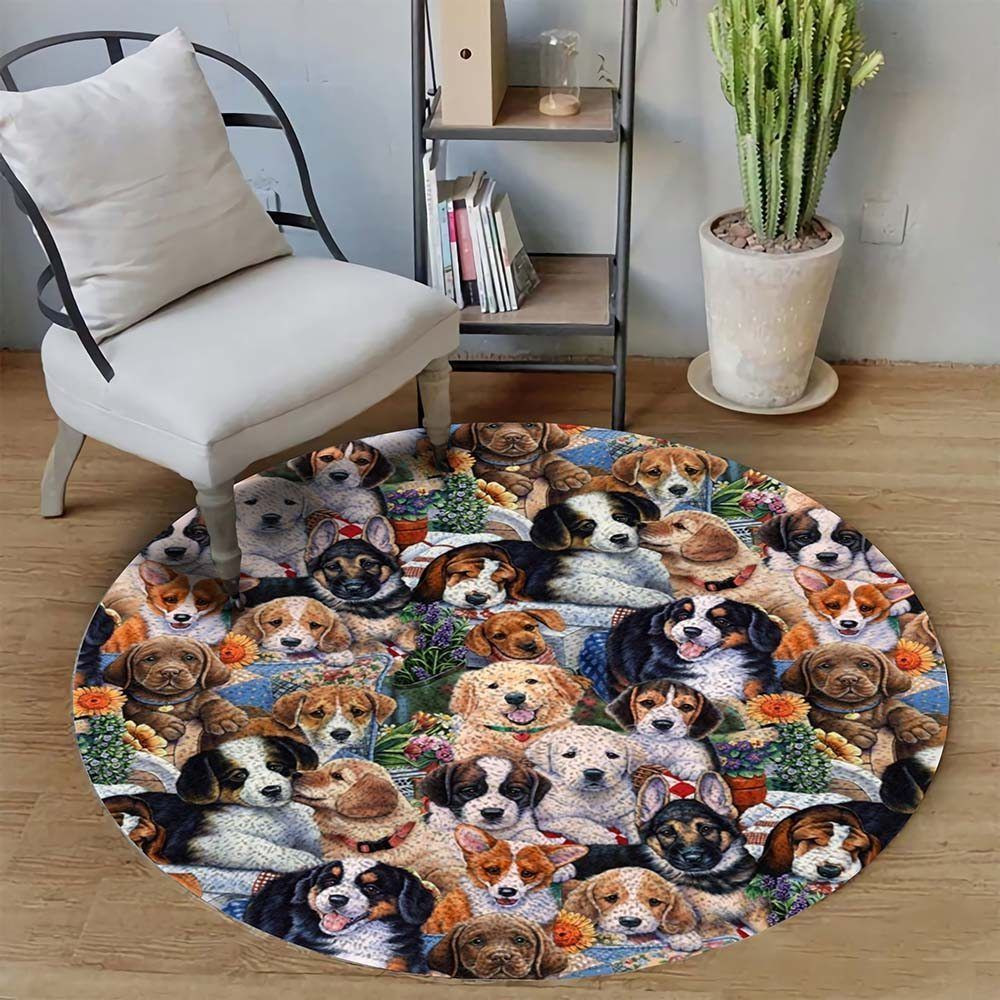 Dog Secret Place Round Rug Carpet Bedroom Livingroom Home Decor