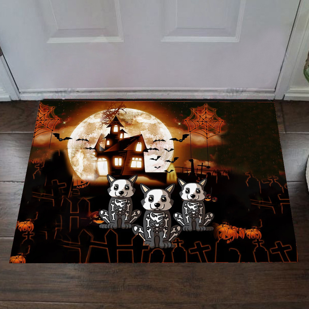 Dog Skeleton Happy Halloween Rubber Doormat Dog Themed Scary Halloween Decorations Indoor