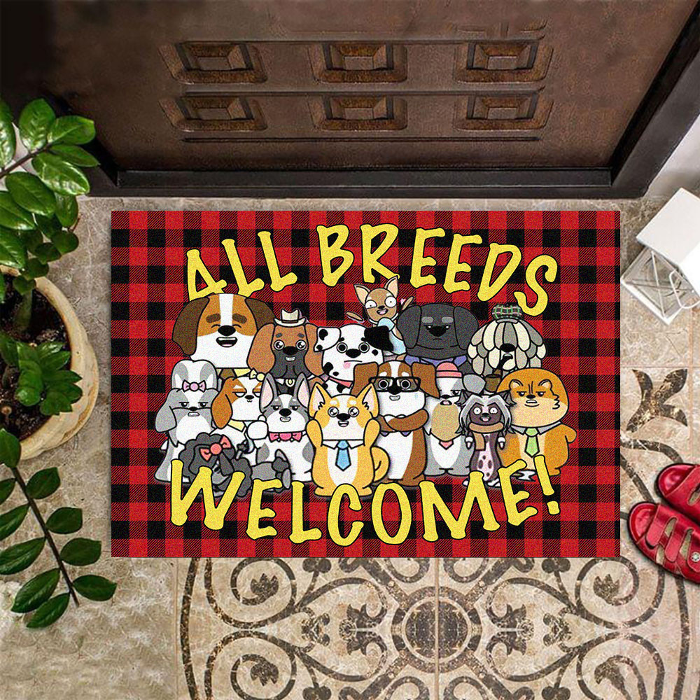 Dogs All Breeds Welcome Rubber Doormat Red Buffalo Plaid Animal Print Rubber Doormat Pet Lovers Gifts