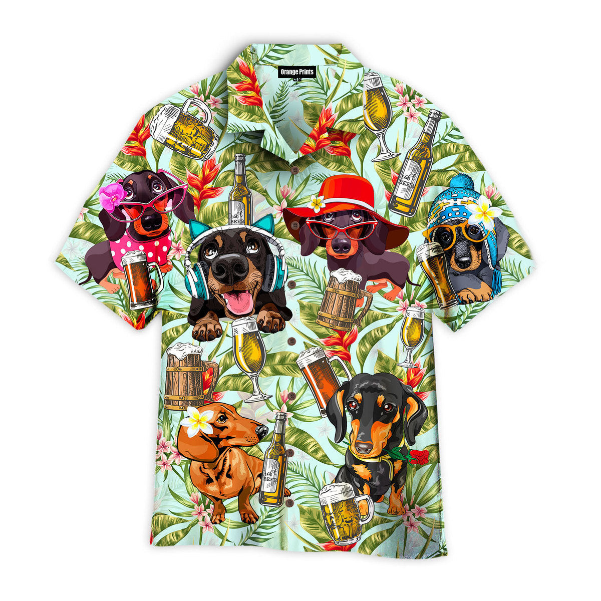 Dogs Dachsund Drinking Beer Hawaiian Shirt