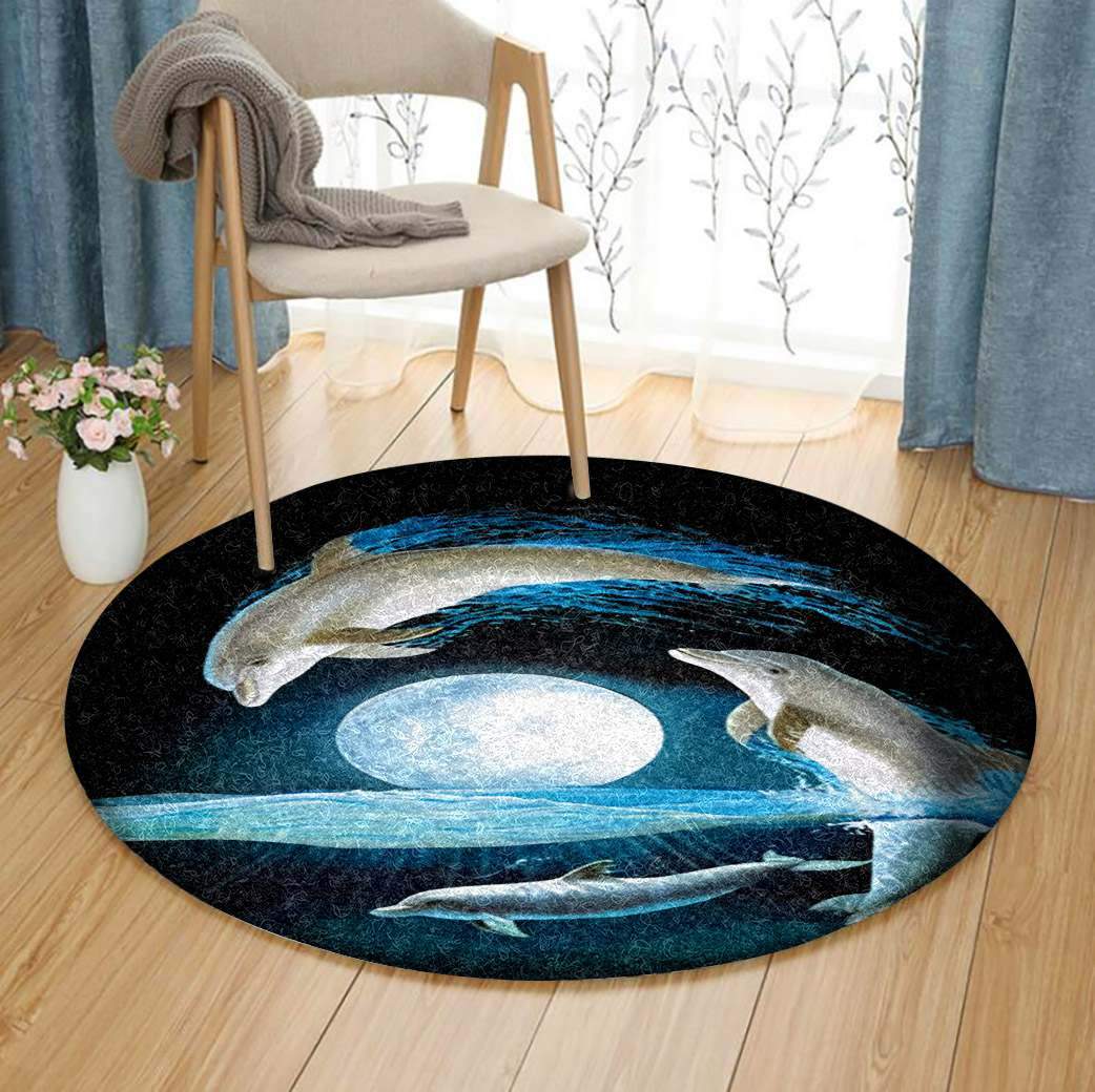 Dolphin And Moon Limited Edition Round Rug Carpet Bedroom Livingroom Home Decor