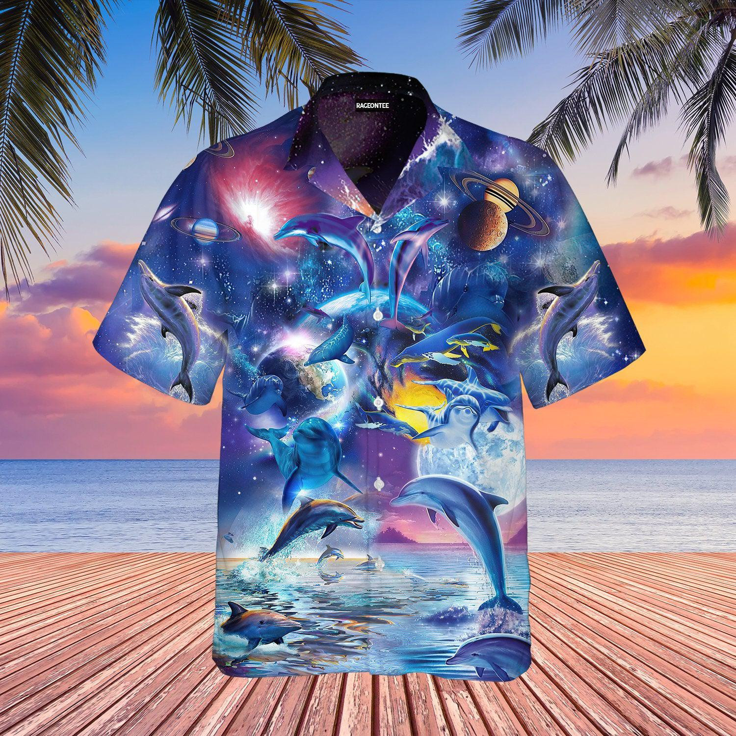Dolphin In Universe Space Hawaiian Shirt