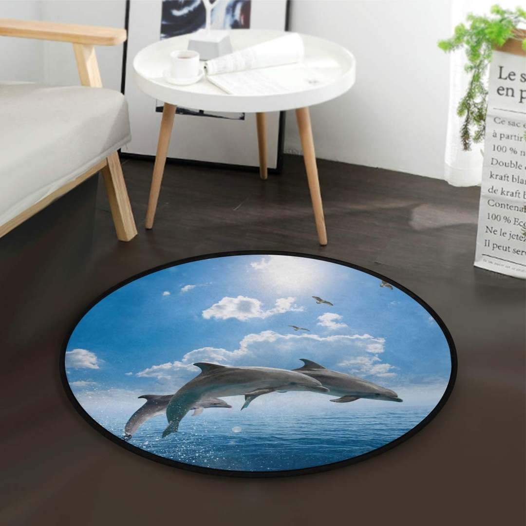 Dolphin Limited Edition Round Rug Carpet Bedroom Livingroom Home Decor