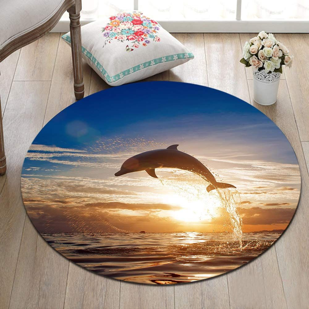 Dolphin Playing In The Water Round Rug Carpet Bedroom Livingroom Home Decor