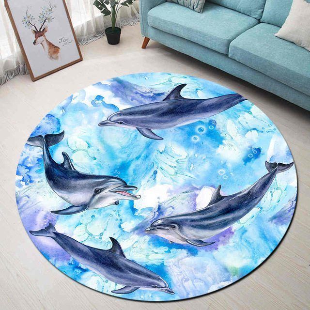 Dolphin Round Rug Carpet Bedroom Livingroom Home Decor