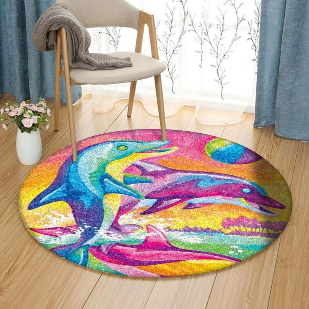 Dolphin Round Rug Carpet Bedroom Livingroom Home Decor