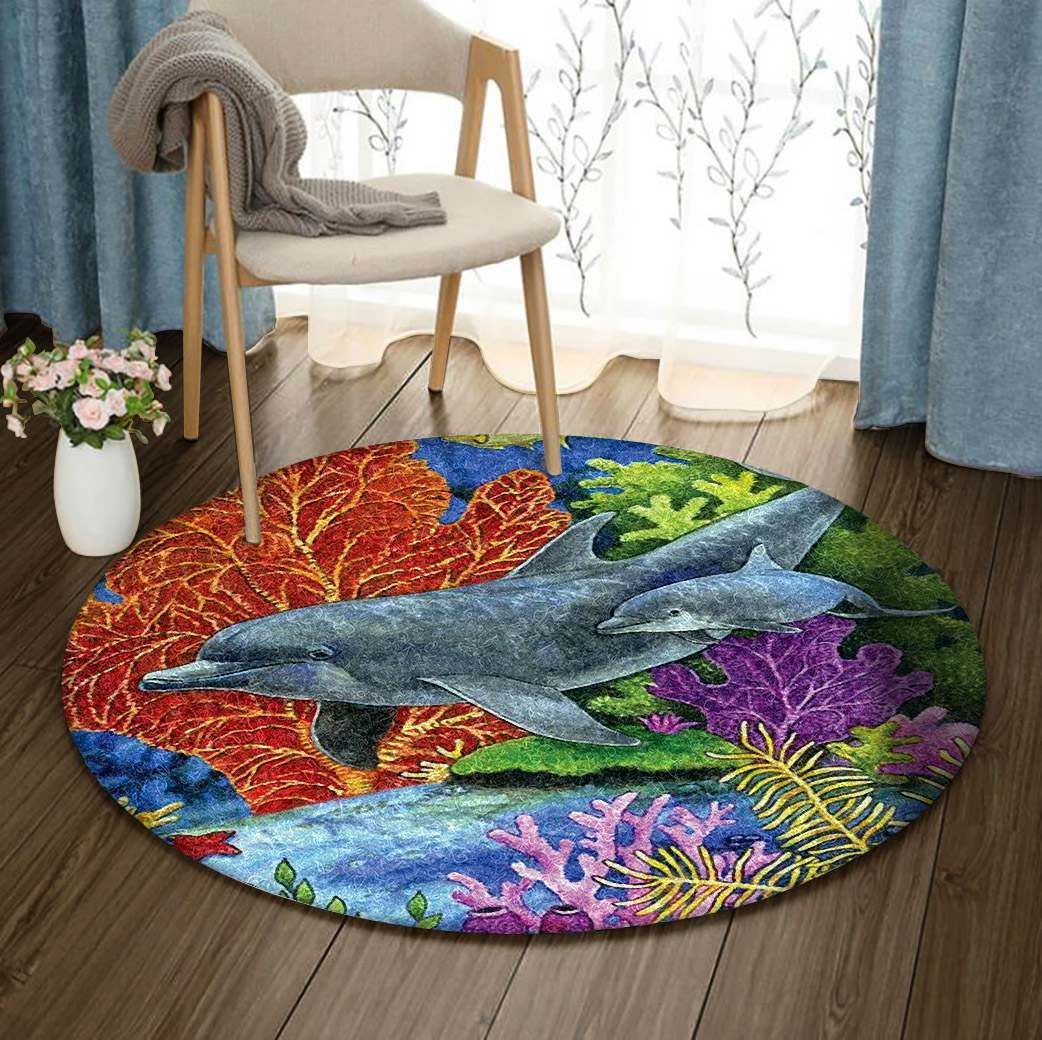 Dolphin Round Rug Carpet Bedroom Livingroom Home Decor