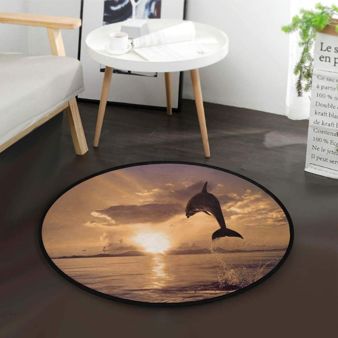 Dolphin With Sunset Limited Edition Round Rug Carpet Bedroom Livingroom Home Decor