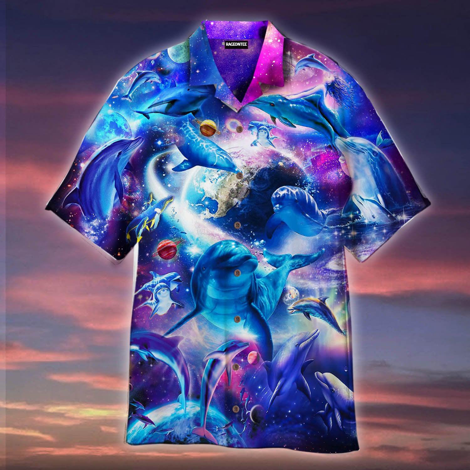 Dolphins Jump Into The Galaxy Hawaiian Shirt